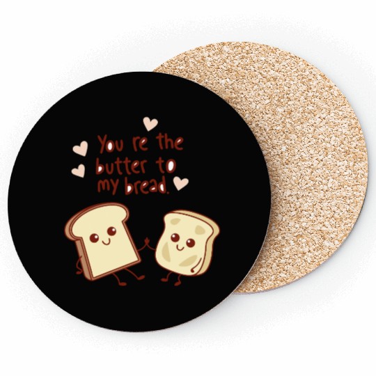 Cute Bread and Butter Kawaii Valentine Design Coasters