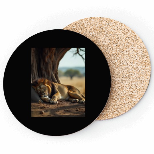 Serene African Lion Resting Scene Coasters