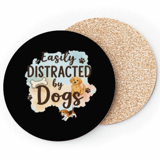 Easily Distracted By Dogs – Proud Dog Mom Minimal  Coasters