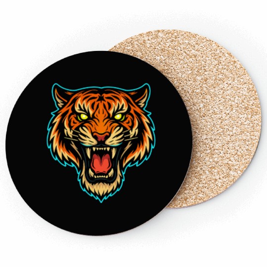 Vibrant Roaring Tiger Illustration Coasters