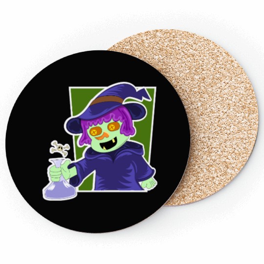 Playful Zombie Witch Cartoon Design Coasters