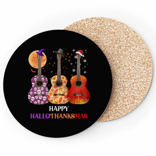 Happy HalloThanksMas Guitar  Coasters