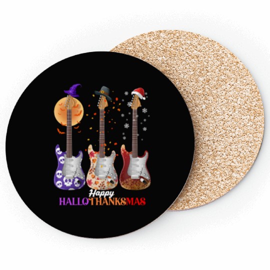 Happy HalloThanksMas Guitar  Coasters