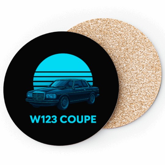 Black W123 Coupe – Neon Retro 80s Style Automotive Coasters