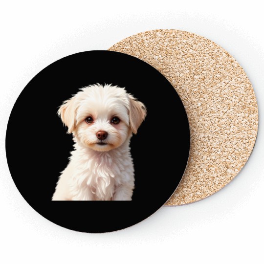 Adorable White Puppy Portrait Design Coasters