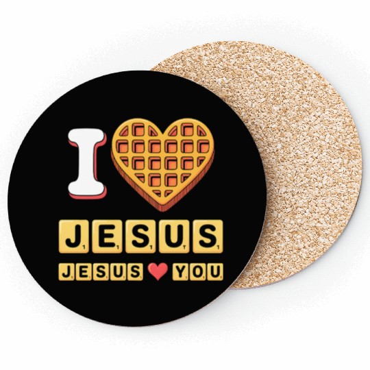I Love Jesus Christian Breakfast Waffle Heart Coasters