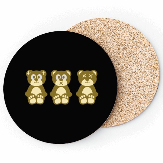 Three wise monkeys teddy bears Coasters