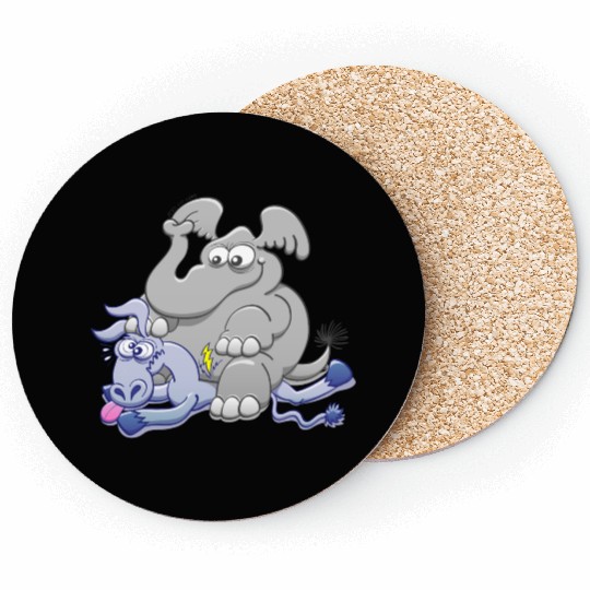 Elephant Sitting on Donkey and Squashing it Coasters