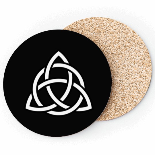 Triquetra circle interlaced irish white black Coasters