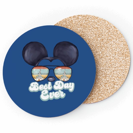 Best Day Ever Disney Vintage Coasters, Disneyworld Coasters Family Mickey Ears Coasters