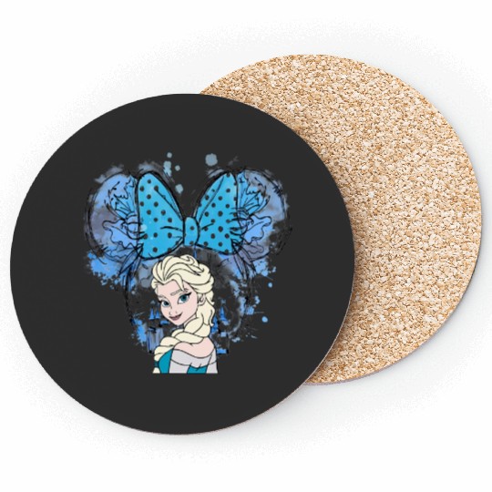 Elsa Mickey Ears Coasters, Disney Princess Coasters, Elsa Watercolor Castle Coasters