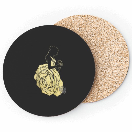 Disney Beauty And The Beast Belle Gold Rose Gown Silhouette Coasters