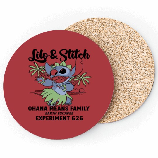 Disney Lilo Stitch Aloha Hawaii Coasters, Ohana Means Family Coasters