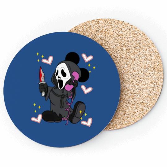 Disney Mickey Scream No You Hang Up Coasters, Mickey Ghost Scream Ghostface Phone Call Coasters