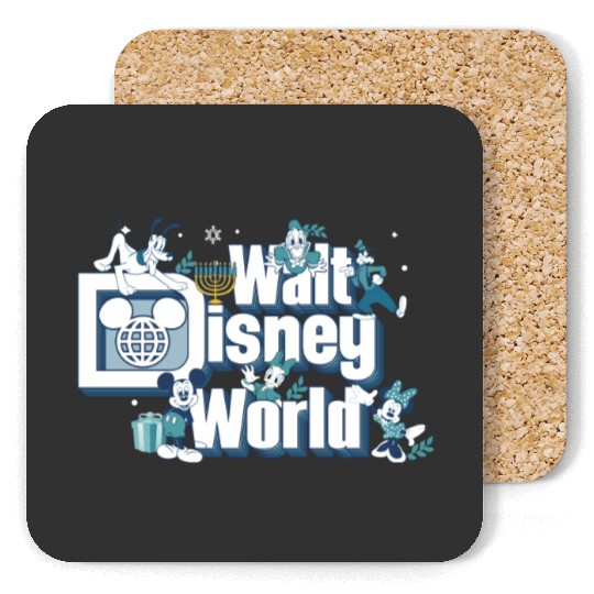 Mickey Friends Happy Hanukkah Coasters, Disney Dreidel Menorah Coasters