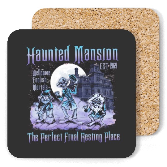 Retro Disneyland Haunted Mansion Coasters, Disneyland Halloween Coasters, Disneyworld Coasters, Disney Halloween Trip Coasters, Disney Family Coasters