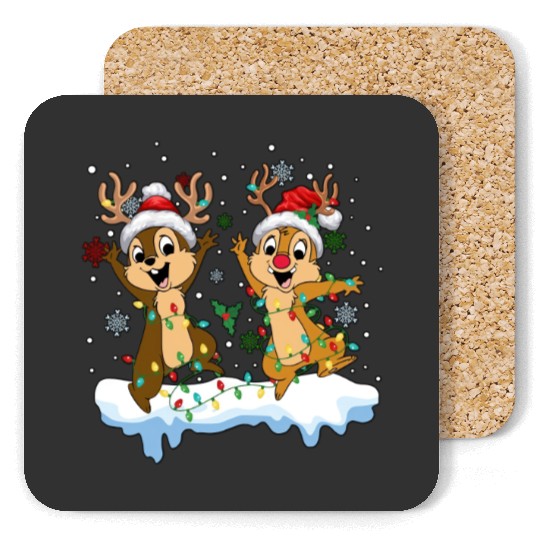 Disney Chip And Dale Christmas Coasters, Cute Christmas Couples Coasters