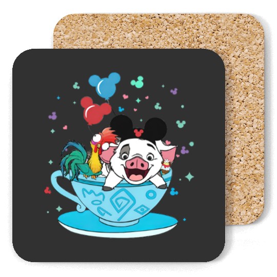Moana Coasters Pua and Hei Hei, Disney Teacup Coasters, Disney Matching Coasters