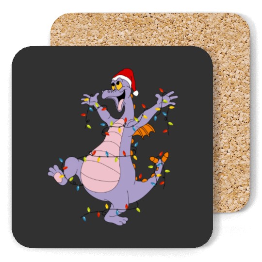 Disney Figment Christmas Lights Coasters, Figment Merry Christmas Coasters, Purple Dragon Epcot Disneyland Christmas Matching Family Coasters