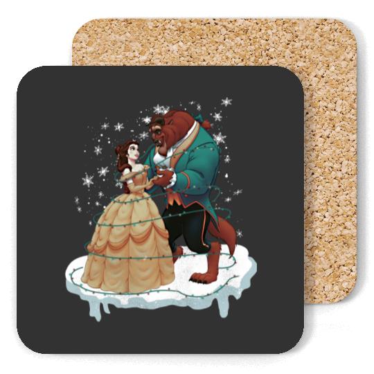 Beauty and the Beast Retro Christmas Coasters, Disney Princess Christmas Coasters