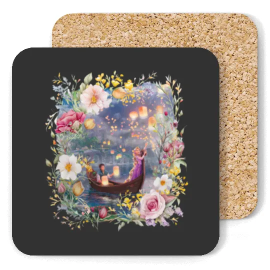 Vintage Disney Tangled Rapunzel Floral Coasters, Retro Disney Princess Coasters, Princess Rapunzel Flynn Rider, Lost Princess Coasters