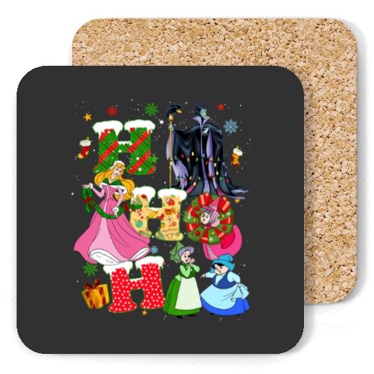 Disney Sleeping Beauty Christmas Vintage Coasters, Princess Aurora HoHoHo Christmas Coasters