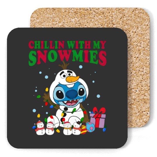 Disney Christmas Stitch Olaf Costume Coasters, Chillin With My Snowmies Coasters