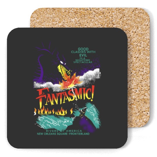 Retro Fantasmic Maleficent Dragon And Sorcerer Mickey Coasters, Fantasia Disney Coasters