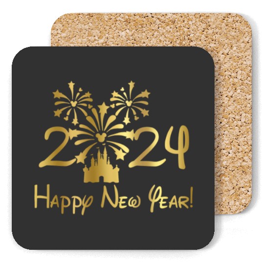 Disney 2024 New Year's Eve Fireworks Gold Foil Coasters, Disney New Years Coasters