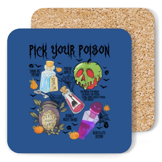 Vintage Pick Your Poison Disney Halloween Coasters, Disneyland Villain Halloween Coasters, Disney Villains Coasters, Disneyworld Coasters