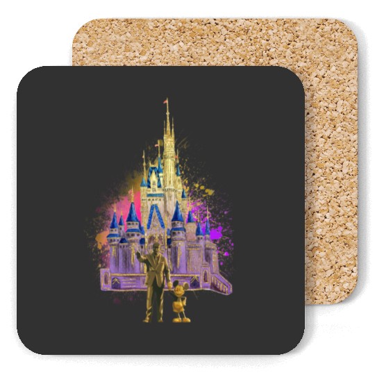 Discover Gold Castle Walt Mickey 50th Coasters- Disney World Coasters- Disney World 50th Anniversary Coasters