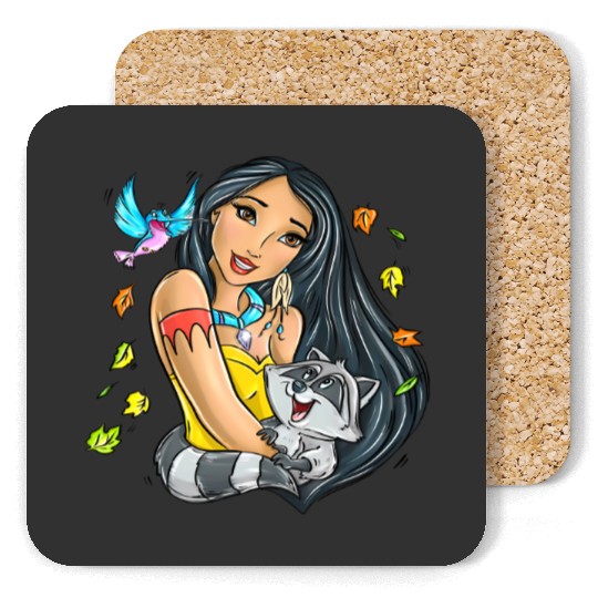 Disney Cute Pocahontas With Meeko And Flit Retro Coasters