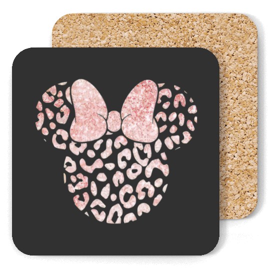 Glitter Minnie Cheetah Coasters, Leopard Minnie Coasters, Disneyworld Coasters, Minnie Ear Coasters