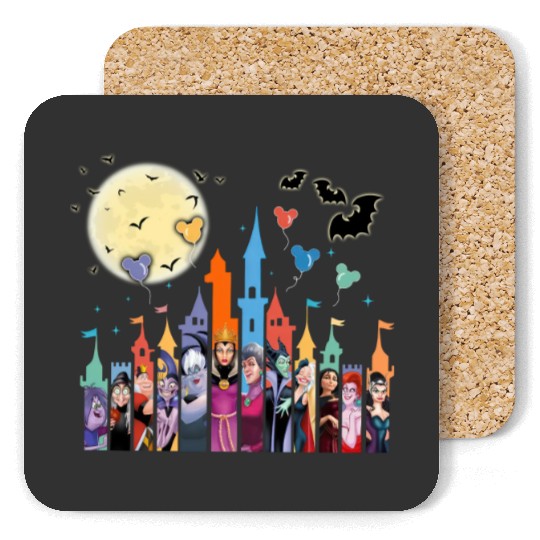 Disney Villains Coasters, Maleficent Evil Queen Coasters, Disney Castle Balloon Coasters