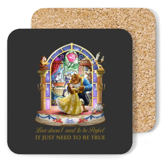 Disney Beauty and The Beast Stained Glass Rose Coasters, Belle Princess Coasters