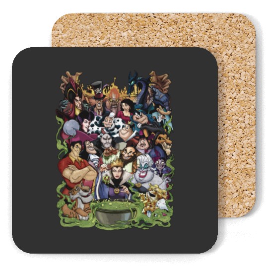 Disney Villains Group Collage Gaston Ursula Maleficent Coasters