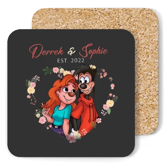 Disney Max and Roxanne Couple Coasters, A Goofy Movie Roxanne and Max Valentines Coasters