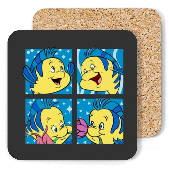 Cute Flounder Portrait Coasters, Disney The Little Mermaid Coasters