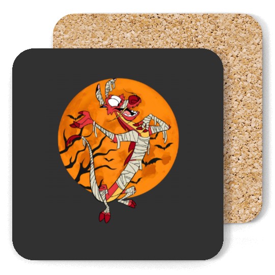 Disney Mulan Mushu Mummy Halloween Coasters, Mummy Mushu Halloween Coasters, Trick Or Treat Coasters