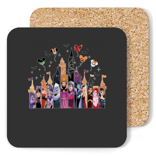 Disney Villains Halloween Coasters, Disney Halloween  Coasters, Disney Castle Halloween Coasters