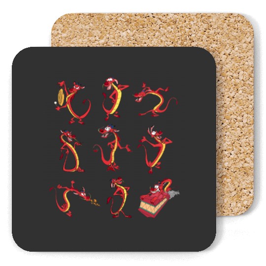 Vintage Disney Mulan Mushu Dragon Pose Coasters, Mushu Emotions Coasters