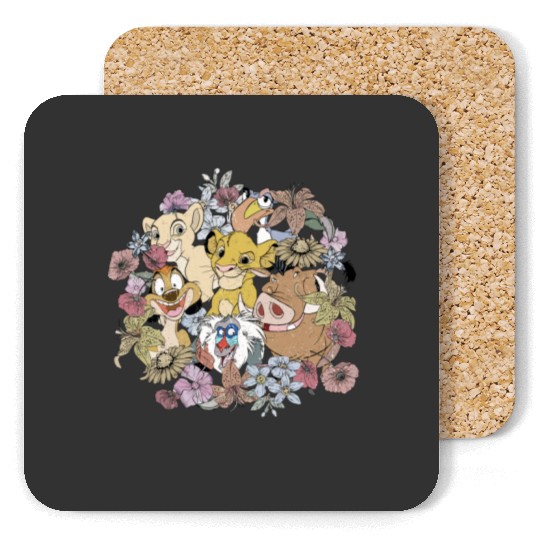 Vintage Floral Lion King, Timon and Pumbaa Coasters, Floral Disney Coasters