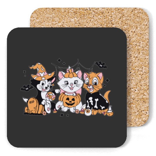 Disney Cat Halloween  Coasters, Aristocats Halloween Coasters, Marie Toulouse Berlioz, Spooky Season Coasters, Halloween Party Coasters