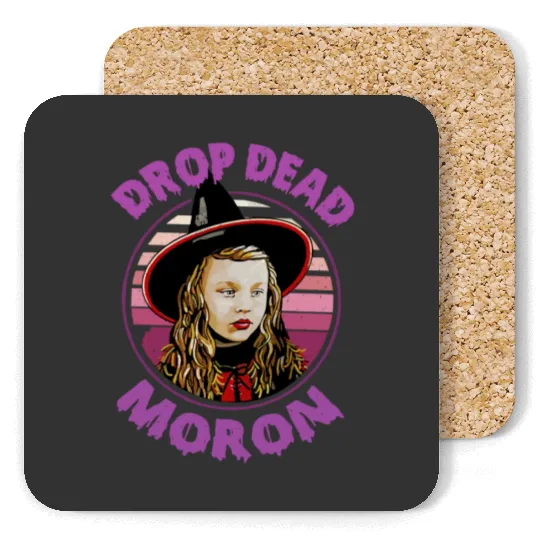 Dani Dennison Hocus Pocus Drop Dead Moron Halloween Coasters, Disney Witch Scary Movie Coasters