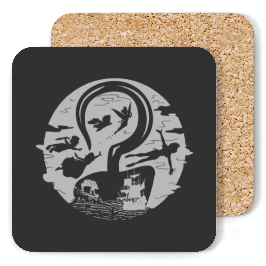 Disney Peter Pan Tink Wendy Kids Flying Silhouettes Coasters, Peter Pan Coasters