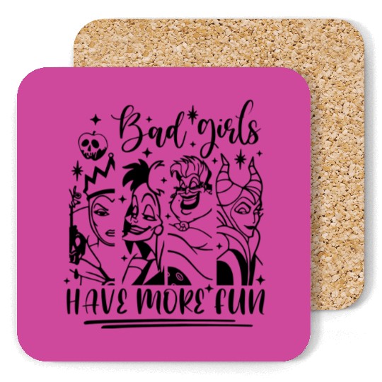 Bad Girls Have More Fun - Disney Villian Graphic Coasters, Ursula Maleficent Evil Queen, Disney Coasters, Halloween Tees, Disney Tees.