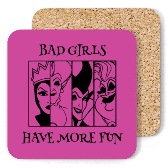 Bad Girls Have More Fun - Disney Villian Graphic Coasters, Ursula Maleficent Evil Queen, Disney Coasters, Halloween Tees, Disney Tees.