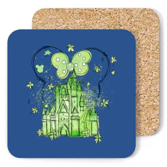 Disneyland St Patricks Day Coasters, Clover Disney Castle Minnie Mouse Coasters