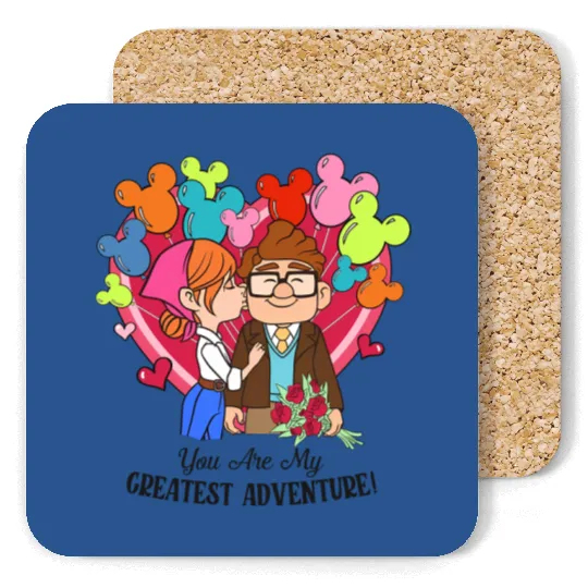 Retro Carl and Ellie Disney Balloon Coasters, You're My Greatest Adventure, Disney Up Valentine's Day Coasters