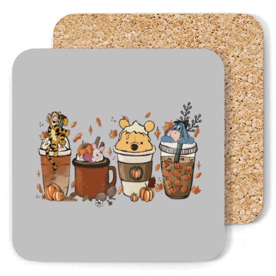 Retro Winnie The Pooh Coffee Coasters, Disney Thanksgiving Coasters